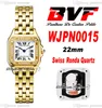 BVF WJPN0015 Swiss Ronda Quartz Ladies Watch 22mm Diamonds Bezel 18K Yellow Gold White Dial Black Roman Stainless Steel Bracelet Womens Super Edition Puretime G7