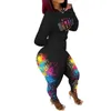 Nieuwe herfst damesbrief bedrukt tweedelig broek set mode mode lange mouw crop top inkt splash high taille leggings jogger sets