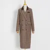 Dameswol Blends Autumn Winter Lange Oversized Plaid Plaid Patroon Easy Fit kantoorklare Look Trench Coat For Women Breasted Loose Casual Tweed Coats Fashion F081