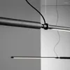Lampes suspendues post-moderne longue barre LED lumières fer noir décor à la maison cuisine luminaire nordique minimalisme étude lecture