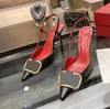2022 Nieuwe puntige teen stiletto sandalen vrouwelijke holle metaal v-buckle baotou lederen schoenen met hoge hakken 6 cm 8 cm