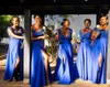 Königsblaues Brautjungfernkleid mit Vorderschlitz, Spitzenapplikationen, afrikanisches Trauzeuginkleid, bodenlanges Hochzeitsgastkleid für schwarze Mädchen
