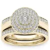 Bandringar bröllop 2st brud set elegant kristallförlovningsring guld färg rund hjärt zirkon för kvinnor boho smycken 2021342y