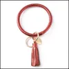 Charm Bracelets Pu Leather Bracelet Key Ring Peach Heart Tassel Pendant Ring Fashion Drop Delivery 2021 Jewelry Bracelets Dh9Yk