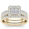 Anillos de banda Boda 2pcs Juego de novia Elegante Anillo de compromiso de cristal Luxury Gold Color Round Heart Circón para mujeres Boho Jewelry 2021342y