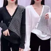 Kvinnors tröjor Autumn Women's Knitwear Top Long Sleeve Fashion Diagonal Stripe Pullover Sweater V-Neck Open Chest