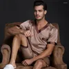 Men's Sleepwear Men's Pajamas Sets Of T-shirt & Shorts For Men Spring Summer Autumn Satin Silk Male Pijama Leisure Home Clothing