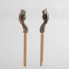 Backs Earrings Product Fashion Luxurious Natural Stone Mosaic Stones Cut Wood Bird Tassel Ear Clip