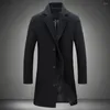 Herrgravrockar Autumn Winter Fashion Men's Woolen Solid Color Single Breasted Lapel Long Coat Jacket Casual Overrock 5 F￤rger