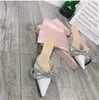 Evening Shoes Dress Shoe Ladies Heeled Silk Crystal Embellished Double Bow Mules Rhinestone Stiletto Heels Women 'S Heel