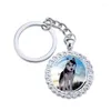 Keychains Siberiano Husky Keychain Glass Cabochon Rhinestone Pingente Chavening Chave de cachorro Chain Key Chain Animal Jewelry Bag Acessórios