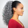 4C Afro Silver Gray Ray kinky kinky extensions in Clips Long Wraps Draptring Cliily Curly Clip in Pony Tail Extrention Hairpiece 1PCS 140G 18inch