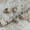 Çember küpeler 18k altın otantik 925 Sterling gümüş tatlı su inci daire geometrik delici ince mücevher c-c802
