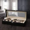 Titta p￥ l￥dor 6 Slot Pu Leather Box Organizer Display Case Holder Men Women Glass Jewelry Storage Black Gift