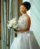 Sexy Halter A Line Wedding Dresses Sleeveless Crystal Beads Bridal Gown Plus Size Marriage Floor Length Arabic Aso Ebi