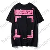 OFS Luxe T-shirt Heren Off s Offs Digitale Roze Pijl Korte Mouw Handgeschilderde Dames Losse Gedrukte Letter x op de rug 5GKQ