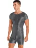 Body Modelador Corporal Masculino Para Natação Brilhante Manga Curta Decote Redondo Roupa De Banho Esportiva Corrida Ioga