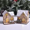 Décorations de Noël avec lumière LED, maison en bois, cabine lumineuse, joyeux pour la maison, ornements d'arbre de noël, cadeaux pour enfants, année 2022