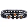 Strand 2PC Fashion Natural Stone Bangle For Men Women Club Punk Wrap Hand Jewelry Wristband Accessorio all'ingrosso