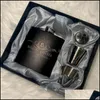 Jewelry Pouches Bags Jewelry Pouches Bags Personalized Engraved Black Stainless Steel Hip Flask Set Custom Logo Alcohol Wine Flagon Dhmtj