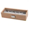 Bekijk dozen 6 slotbox houten pols display case glas bovenste slot sieraden opslaghouder organisator voor mannen vrouwen cadeau