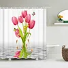 Cortinas de chuveiro Flor Flower Butterfly Tulip Curtain 3D Planta Planta paisagem Acessórios para banheiros Conjuntos de banho de banho de poliéster à prova d'água