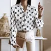 Women's Blouses Elegant Lace-Up Bowknot Blouse Spring Summer Fashion Pattern Print Women Tops Blusa Casual Long Sleeve Office Lady