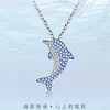 Anhänger S925 Sterling Silber Delphin Halskette Weibliche Voller Strass Blau Fischschwanz Halsband Allgleiches Weihnachten Zubehör