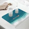 Table Mats Gradient Blue Watercolor Home Dish Drying Mat For Kitchen Living Room Dining Modern Fashion Print Absorbent Dishes Pad