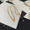 18K Gold Plated Brass Copper Pendant Necklace Fashion Women Designer Brand C-Letter Pearl Necklaces Choker Chain Crystal With Steel Seal Wedding Jewelry Love Gifts