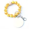 Stylish Wooden Beaded Bracelet Keychain Pendant Party Favor Sports Ball Soccer Baseball Basketball Bangle Wristlet With Metal Key Ring RRB16434