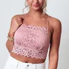 Kvinnors tankar Bandage Top For Women Womens Lace Crew Neck Camisole Spaghetti Strap ärmlös skjorta Svart alla bomullstoppar