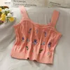 Kvinnors tankar Kvinnor Summer Sticked Crop Top 2022 Chic Brodery Floral Vest Tank Casual Stylish Short Tube Tops