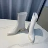 2023 Vera Pelle Rosa Scarpe Tacco Alto Donna Stivali Zip Chunky Boot Donna Scarpa Punta a punta Nero Bianco Botas Inverno