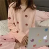 Kvinnors sömn lounge kvinnor pyjama set svamp tryck långärmad mode casual lös söt kawaii koreansk stil korall fleece mjuk förtjockar kvinnor t221017