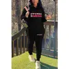 겨울 플러스 사이즈 S-4XL 여성 액티브 트랙 슈트 클래식 까마귀 스웨트 셔츠 2 조각 세트 패션 레터 인쇄 후드 스포츠웨어