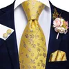 Papillon Hi-Tie Moda Uomo Cravatta Luxury Yellow Floral Cravatta da sposa in seta per Hanky Gemello Gift Set Business Party Drop