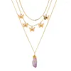 Colares pendentes Fysl Light Yellow Gold Color Butterfly Connect Amethysts Stone Multi Chain Chain Colar Jewelry Trendy Jewelry