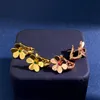 Nuovo orecchino a bottone in oro verde con fiore di trifoglio rosso CZ 3 per gioielli da donna, design semplice, personalità, mini