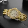 Wristwatches Gold Luxury 2PCS/Set Female 2022 Rhinestone Watches Women Crystal Quartz Bracelet Dress Wristwatch Clock Relogios