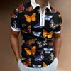 Herren Polos Herren Kurzarm Poloshirt HD Digitaldruck Reißverschluss Kragen T-Shirt Lässig Atmungsaktiv Hochwertige Sommerkleidung Für