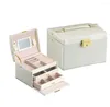 Sieradenzakken opslag organizer laden doos grote make -up cosmetische kast spiegel pu lederen bruiloft/decoratie/geschenkprinses