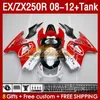 OEM Fairings Tank voor Kawasaki Ninja ZX250R Ex ZX 250R ZX250 EX250 R 08-12 163NO.42 EX250R 08 09 10 11 12 ZX-250R 2008 2009 2010 2011 2012 Injectie Rood Glossy Red Glossy Red Glossy