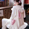 Women's Sleep Lounge Flannel Long Sleeve Pajama Sets Women Hooded Rabbits Winter Simple Sweet Casual Thicker Plus Velvet Windproof Thermal dents T221017