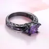 Trouwringen Klassieke holle sieraden Princess Cut Purple CZ Stone Ring 10kt Zwart goud gevulde vrouwen Vintage verloving