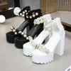Sandals Women Shoes Pu Leather Square High Heels Platform Thick Heeled Open Toe Ladies Footwear Fashion Summer White G0042