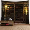 Tapestries Retro Bookshelf 3D Tapestry Wall Library Candle Witchcraft Tapiz Hippie Carpet Blanket Decor Bedroom Decoration