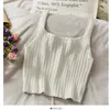 Camisoles & Tanks Women Square Neck Crop Top Female Summer Tank Tops Solid Color Lady Knitting Flounce Hem 2022