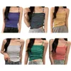 Women's Tanks Women Korean Spaghetti Strap Camisole Ribbed Knit Contrast Colored Striped Crop Tank Top Slim Fitted Basic Sweater Vest