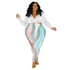 Moda drukowana plus size 5xl Fat Kobiety TrackSuits Autumn Dwuczęściowy strój seksowne głębokie top i ciasne spodnie swobodny garnitur